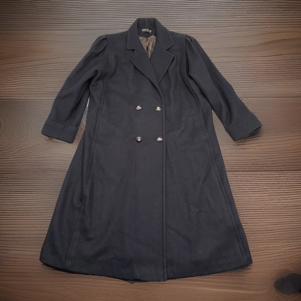 Vintage Jofeld Forstmann Wool Pleated‎ Trench Coat Navy Size 2XL Double Breasted